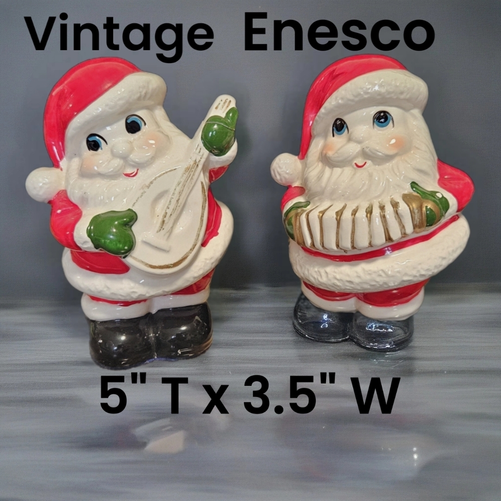 Vintage 1950's Enesco Festive Santa Figurines Set with Instruments 5" X 3.5"